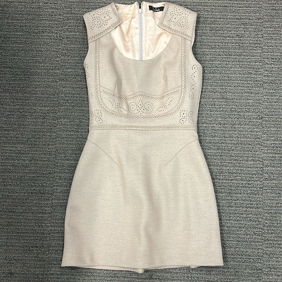 Marios Schwab taupe wool mink dress with laser cut detail bodice - Picture 1 of 6